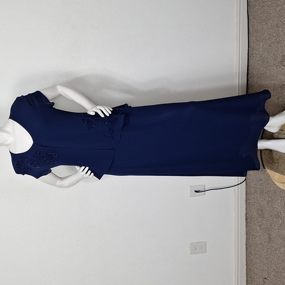 Positive Attitude Vintage Navy Blue Embroidered Beaded Fairy Maxi Dress Size 10 - Picture 1 of 12